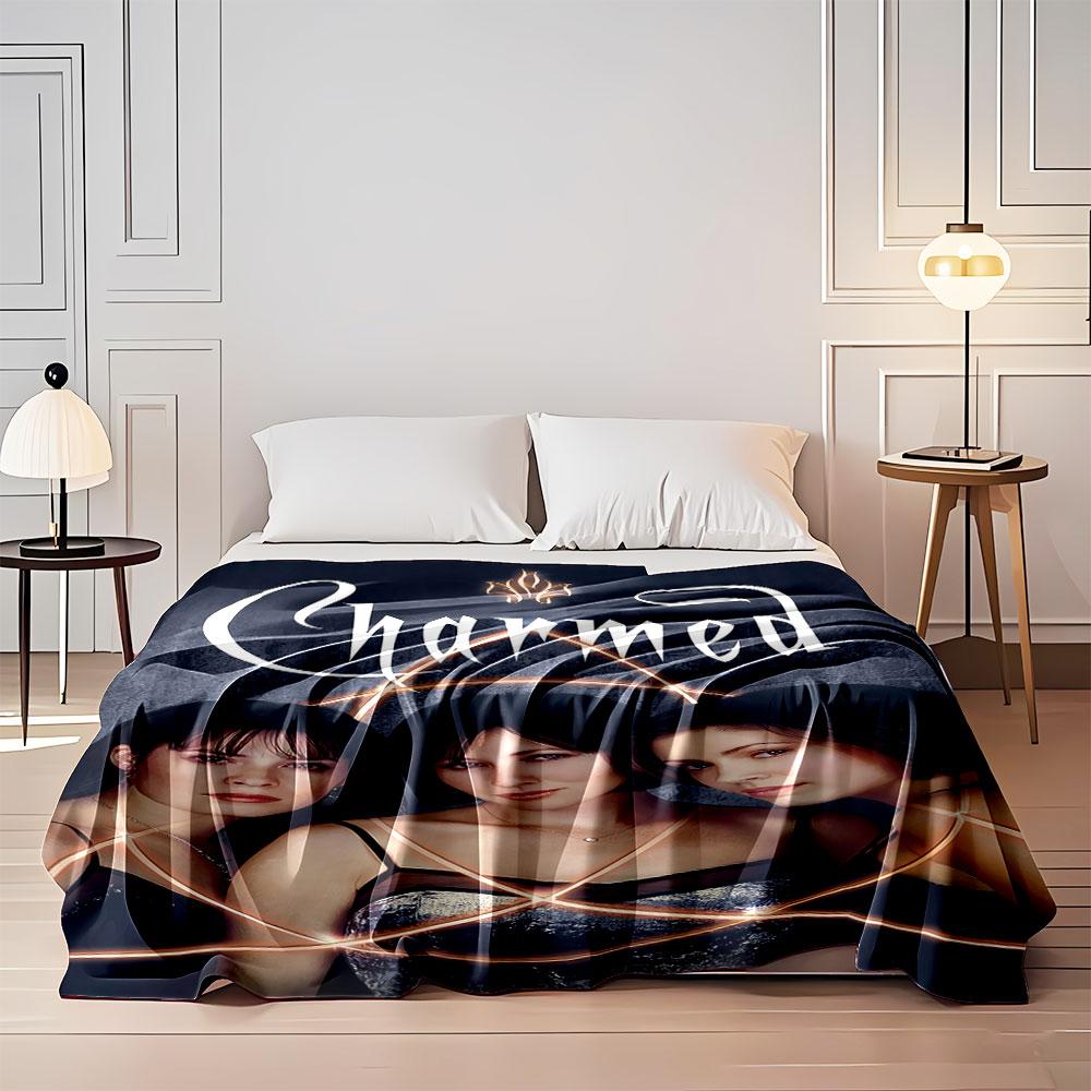 Glowing Interlocking Circular Patterns Surrounding Three Women. for All Seasons Blanket Lunch Break Throw Gift
