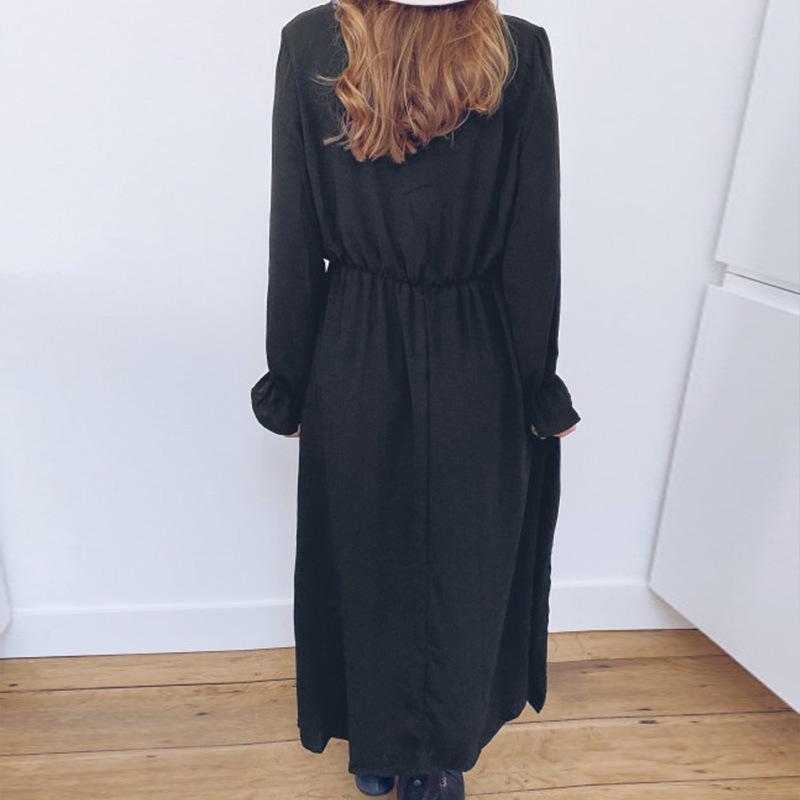 2022 spring and summer foreign trade new women s clothing wish Amazon new lace V-neck long-sleeved dress loose long dress S чёрный