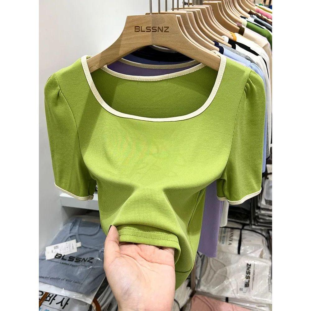 Dámské letní tričko s čtvercovým výstřihem a francouzskými nabíranými rukávy pro rok 2025