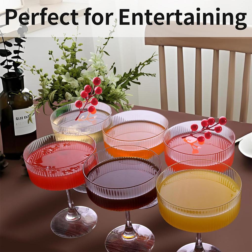 2Pcs Martini Glasses Tall Clear Ribbed Glass Wine Glasses For Cocktail Versatile Drinks Fashionable Champagne Coupe Glasses