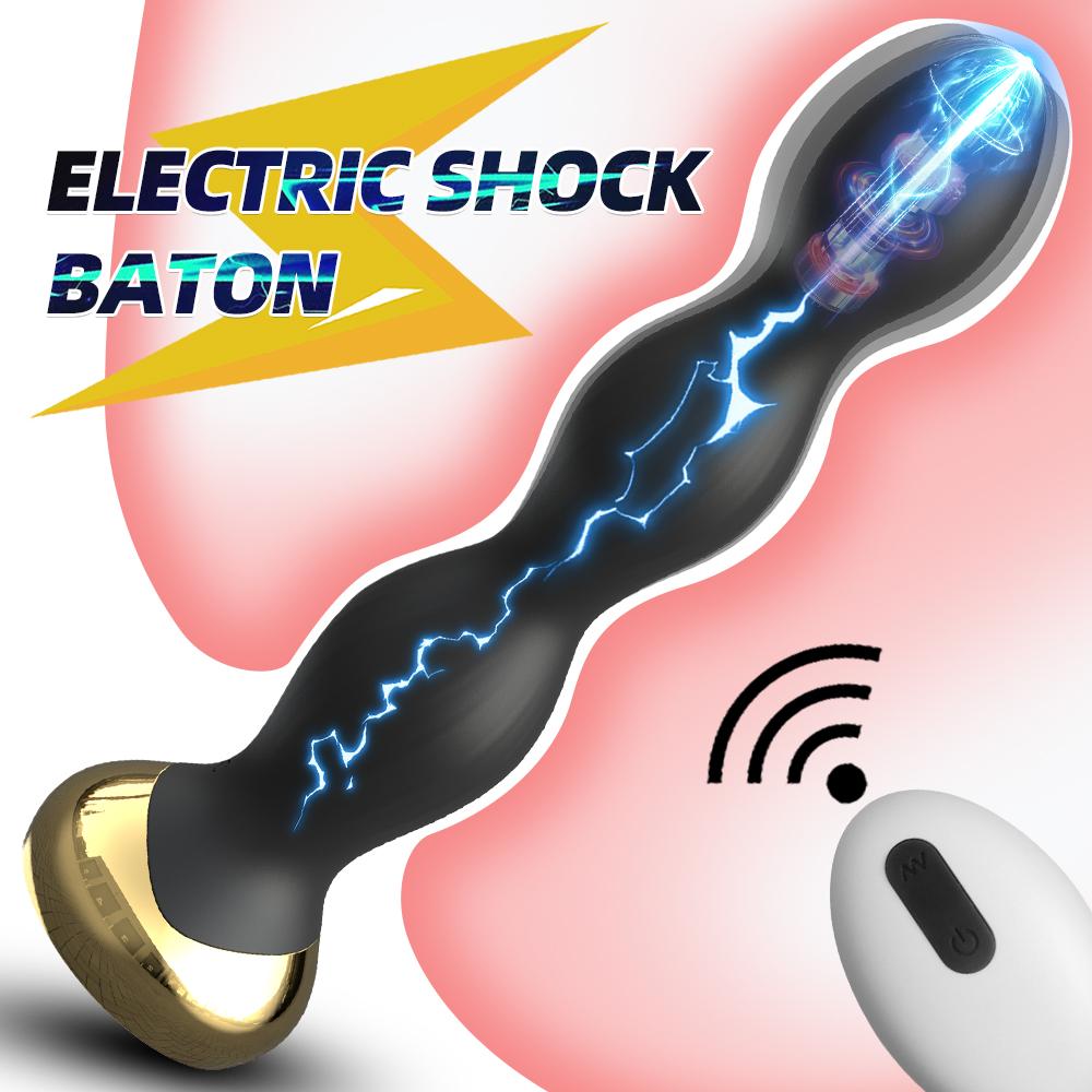 Electric Shock Anal Vibrator Remote Control Vibrating Beaded Butt Plugs for Male Prostate Massager Female Masturbation Sex Toys