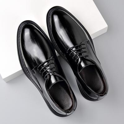 Business Dress Leather Shoes Autumn and Winter Black Lace-up Glossy Groom Wedding Shoes British Casual Suit Shoes