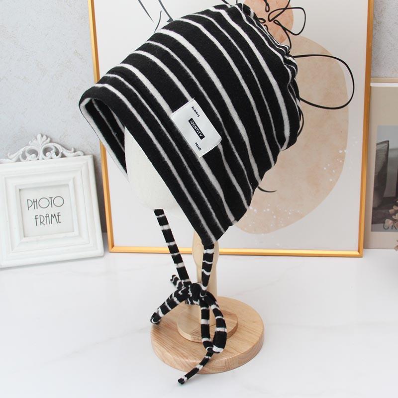 Early autumn striped straps bag head hat women's autumn and winter casual versatile warm windproof face small pile hat