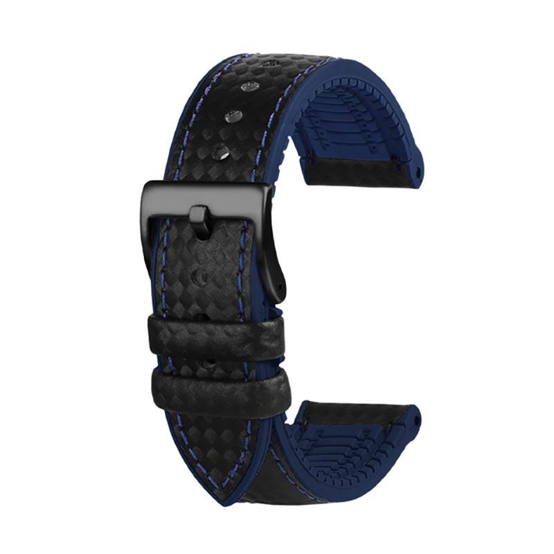 JEDEN 20mm 22mm dla zegarka Fossil Pasek z włókna węglowego i gumy dla Mido T-issot Zapięcie ze stali nierdzewnej Wodoodporny Łańcuszek do zegarka sportowego MN