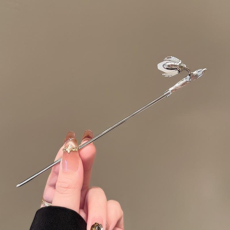 1pc Minimalist Silver Toned Floral Hair Sticks Delicate Flower Leaf Design Perfect Elegant Daily Wear Chic Hair Accessories