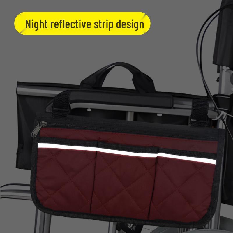 Reflective Wheelchair & Stroller Armrest Organizer with Multifunctional Pockets