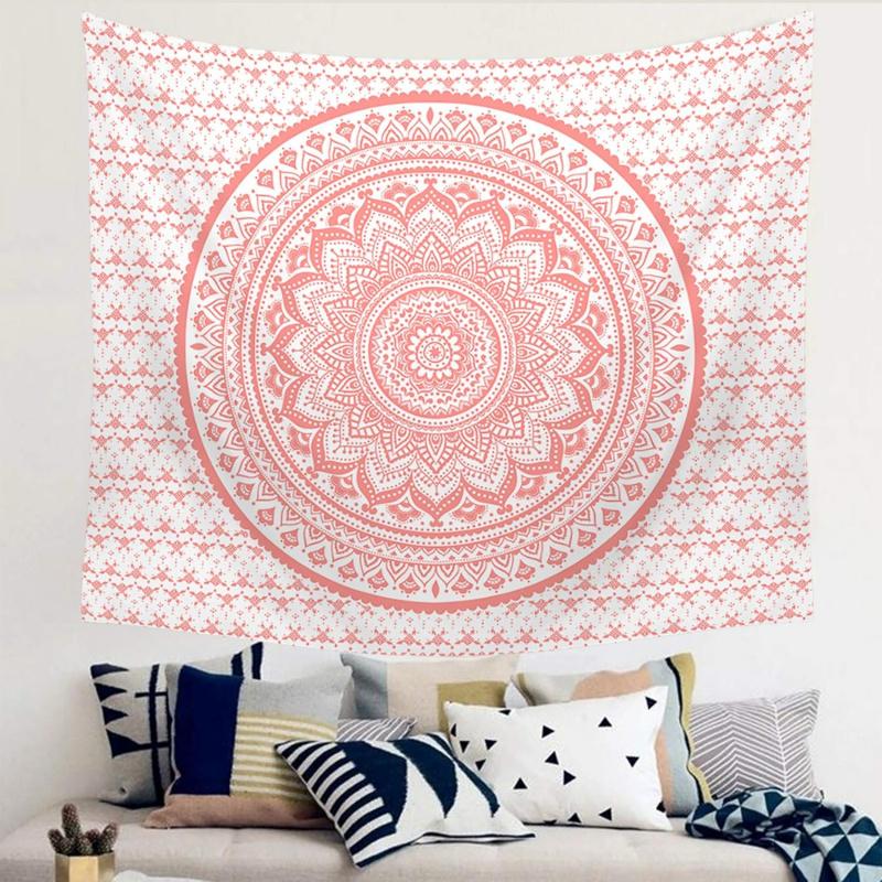 VIKAMA Pink Mandala Tapestry Large Bohemian Wall Hanging Psychedelic Style Living Room Meditation Space Wall Art