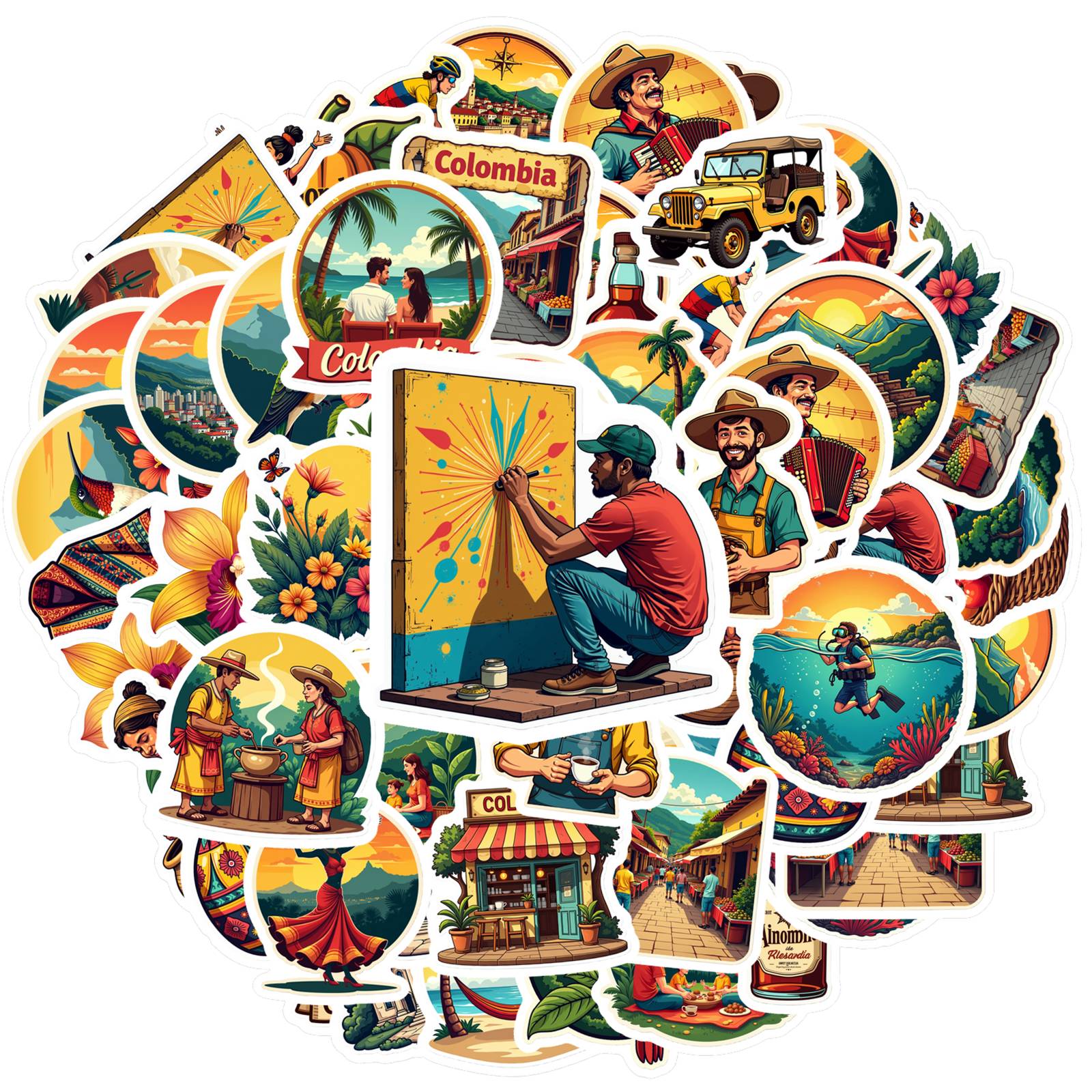 

35pcs Cultural Nature Stickers Colorful Travel Stationery Stickers Scenic Stickers For Notebook Luggage Mobile Phone Cup DIY