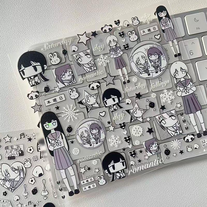 Sky Manga Line Art Stickers: DIY Journal, Notebook & Tablet Decor (B&W)