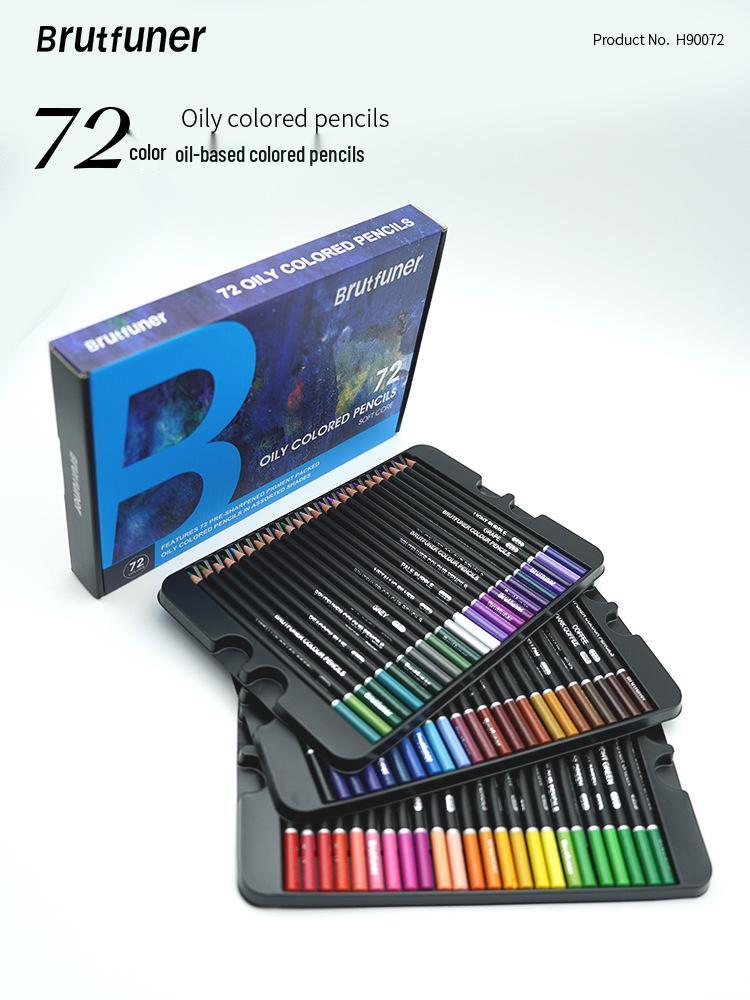 Brutfuner Black Barrel Oil-Based Colored Pencils - Thick Core, Soft, Available In 72, 120, or 180 Colors, In Tin or Paper Box