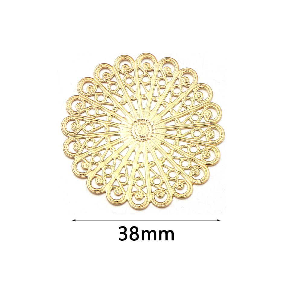 10pcs Filigree Flower Wraps 38mm Metal Copper Round Flower Pieces Connectors For Jewelry Making DIY Home Crafts Gifts Decoration