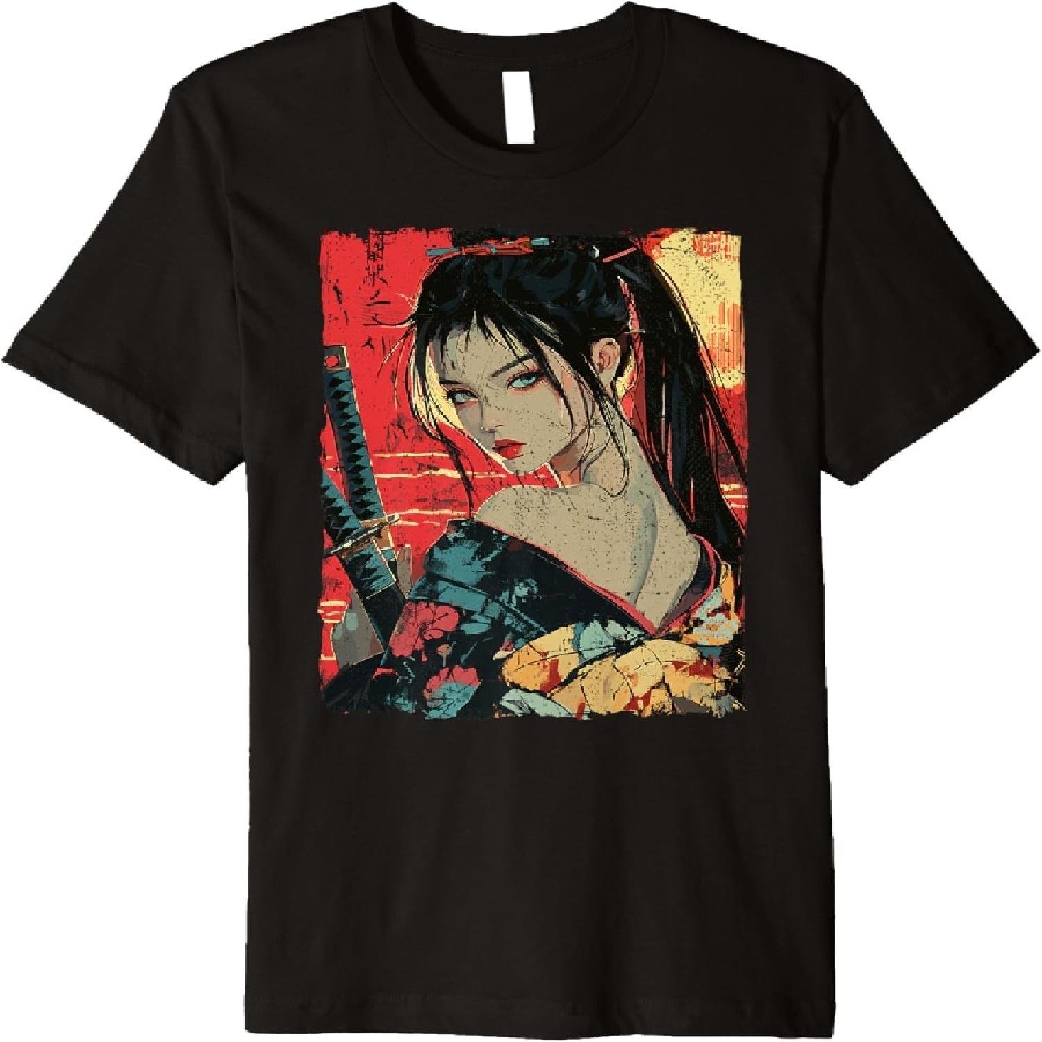 Samurai Warrior Waifu Girl Japanese Ukiyo-e Manga Samurai Premium T-Shirt XXXXXL разноцветный