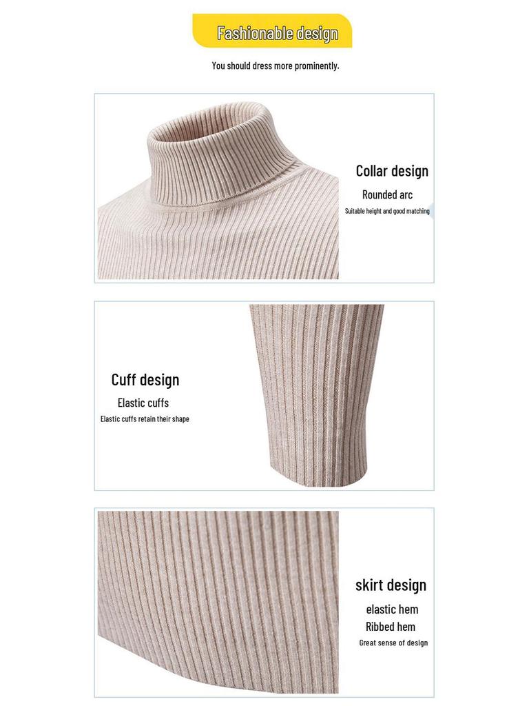 Men's Retro Solid Color Slim Turtleneck Sweater - Versatile Inner or Outer Wear, Thin Knit Design
