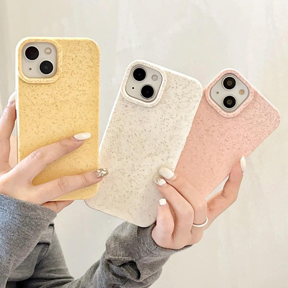 Nárazuvzdorný matný silikonový obal na telefon z pšeničné slámy pro iPhone 14 Pro 15 11 12 13 Pro XS Max XR X 7 8 14 Plus SE Ekologický kryt