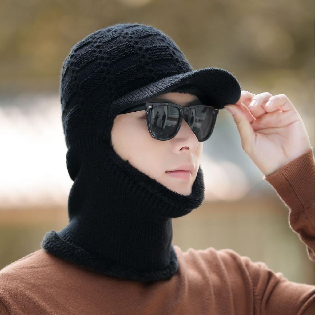 Men's Knitted Hat Winter Outdoor Veneer Cold Proof Wool Hat Plus Velvet Warm Cold Hat Thick Hat