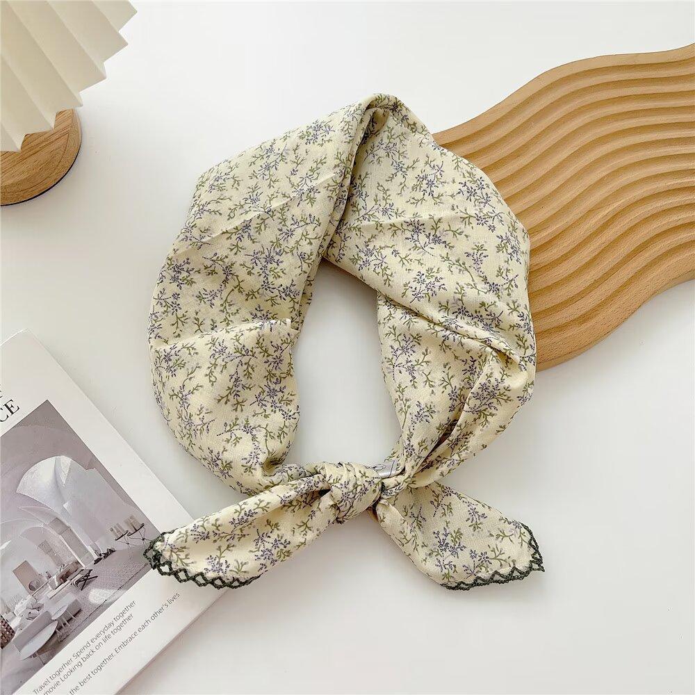 Pure Cotton 70Cm Small Square Scarf, Fresh And Breathable For Women, Soft Literary And Decorative Small Silk Scarf, Versatile Floral Scarf For Women