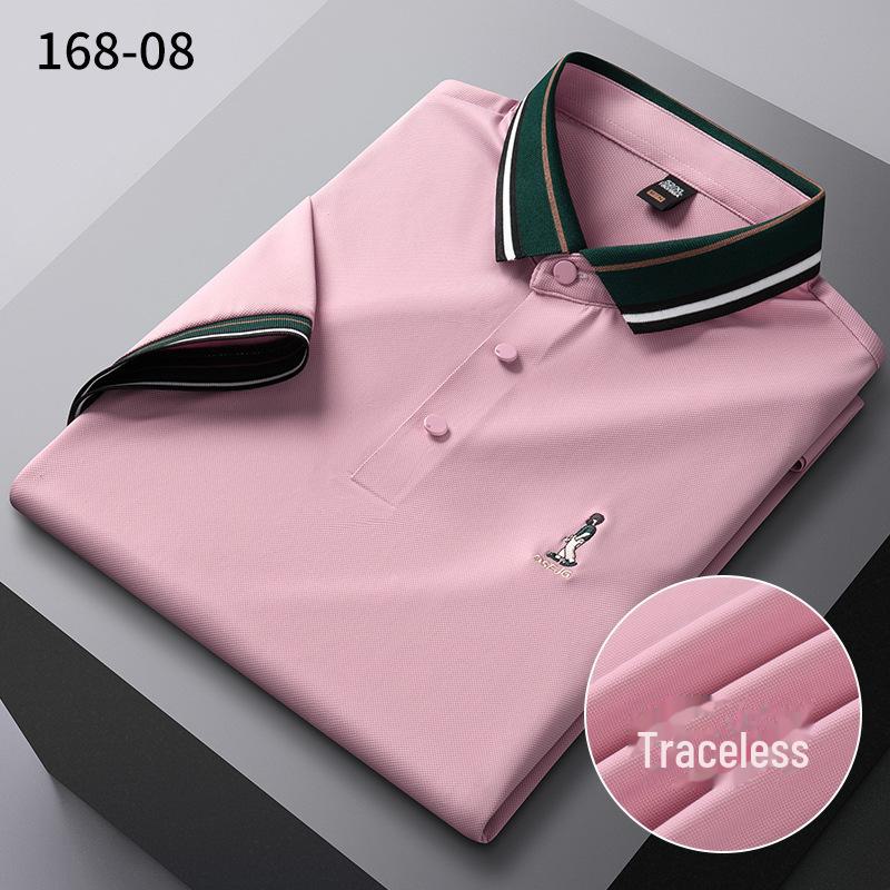 Men's Summer Ice Silk Polo Shirt - Short Sleeve, Solid Color, Embroidered, High Elasticity, Non-Iron, Anti-Wrinkle