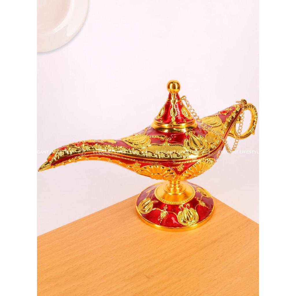 Ge Aladdin Chirag Lamp-Luxurious Metal Jewelry Box,Decorative Showpiece, Home & Office-(Gold-red)