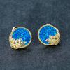 Hot Selling Gold Round Blue Leaf Earrings with Feminine Temperament Simple and Micro Inlaid Zircon