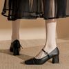 Silver Mary Jane High Heels: Women's Square Toe Retro Chunky Heel One-Strap Shoes for Spring and Autumn.