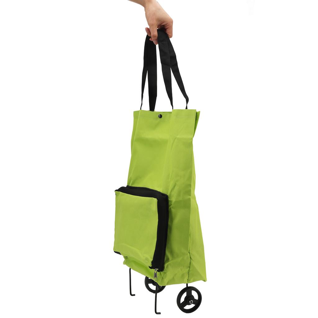 Foldable Shopping Cart with Wheels Multifunctional Fabric Storage Bag Portable Shopping Bag Green