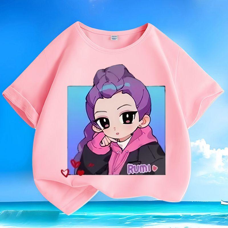 Boys' and Girls' K-pop Hunting Girl Group Rumi's T-shirt Summer Children's Casual Short-sleeved Pure Cotton T-shirt