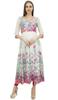 Bimba Women's Floral Print White Anarkali Flared Classic Blouse Kurti