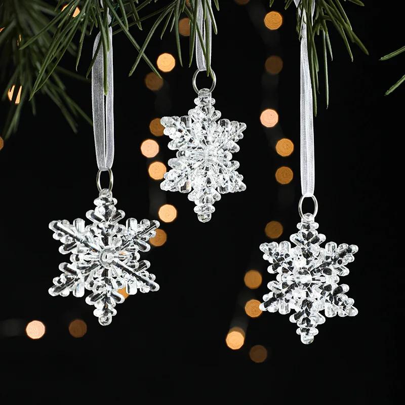 3pcs 2025 Christmas Decorations Christmas Transparent Snowflake Pendants Christmas Tree Home Decorations