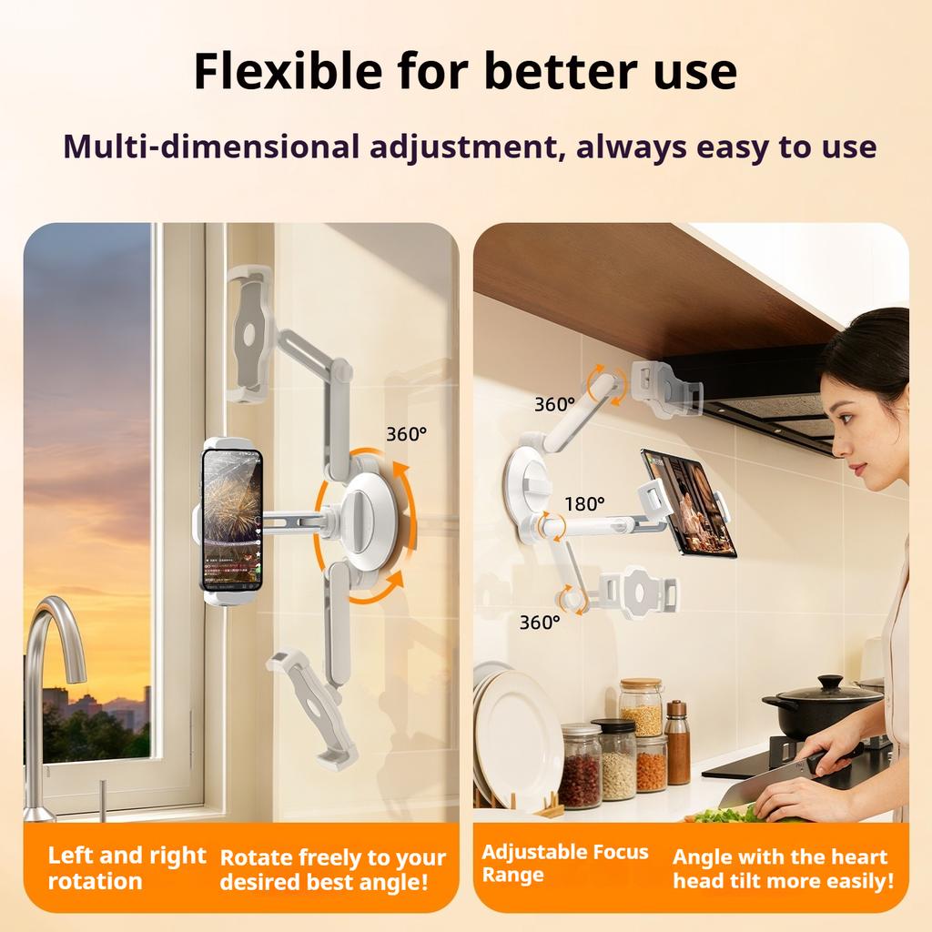Oatsbasf Glass Mirror Suction Cup Tablet & Phone Holder Wall Mount Tablet Stand Anlge Adjustable Hands Free Telescopic Mount