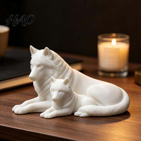 3D Printed Wolf Art Collectibles Figurine, Parent And Child Animal Statue, Modern Decorative Pieces for Study Display Minimalist Sculpture Living Room