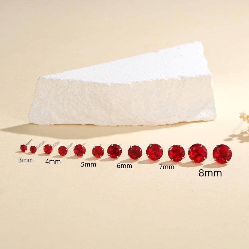 Beixi S925 Sterling Silver Red Stud Earrings for Women - Lightweight, Simple Ear Piercing Accessories S925 Sterling Silver