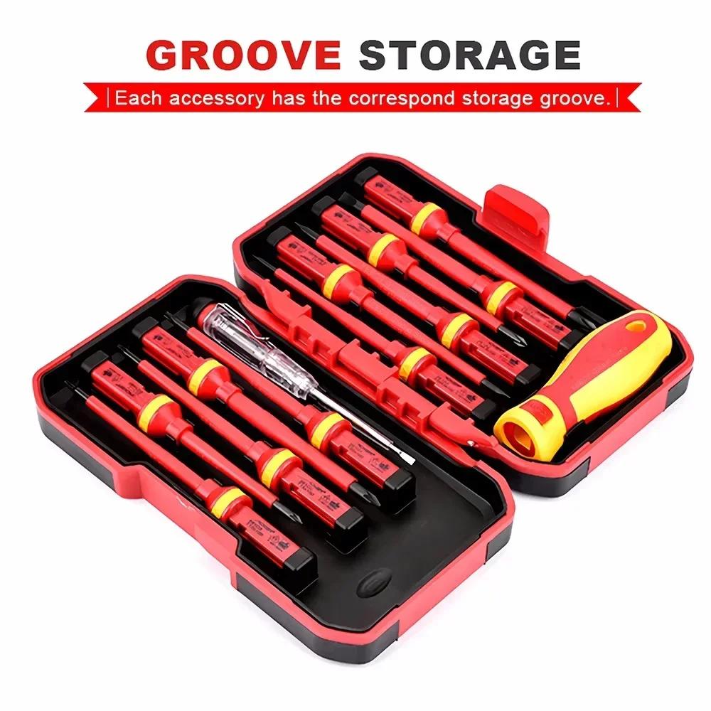 13pcs/8pcs Electrician Repair Tools Kit 1000V Changeable Insulated Screwdrivers Set with Magnetic Slotted Bits