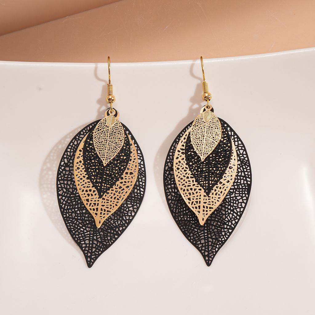 Multi-layered Hollow Leaf Ear Hooks, Dark Style Earrings, High-end Simple Earrings
