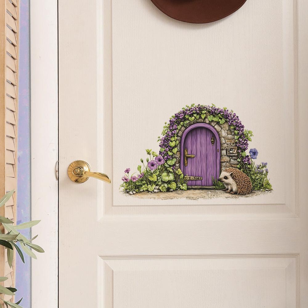 Çizgi Film Kirpi Mor Ev Yatak Odası Oturma Odası Ev Arka Planı Güzelleştirme Dekorasyon Duvar Çıkartmaları