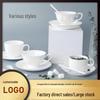 Nordic Style Bone China Coffee Set - Gold Trimmed Butterfly Design Cups (White).