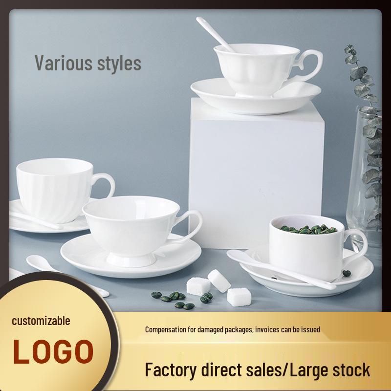 Nordic Style Bone China Coffee Set - Gold Trimmed Butterfly Design Cups (White).