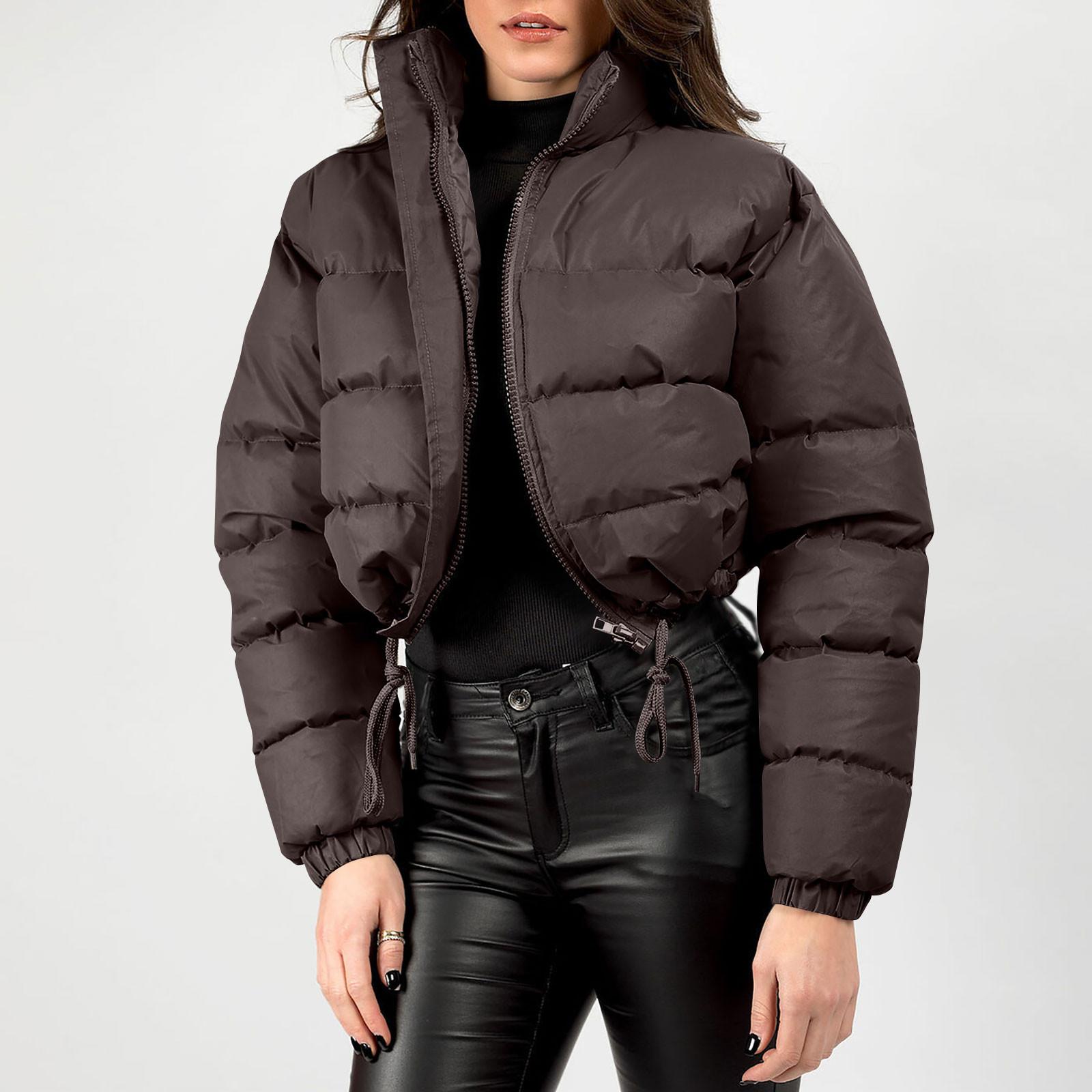 

Жіноча коротка бавовняна куртка з довгим рукавом і стоячим коміром, модний хлібний одяг, бавовняна куртка S кавовий