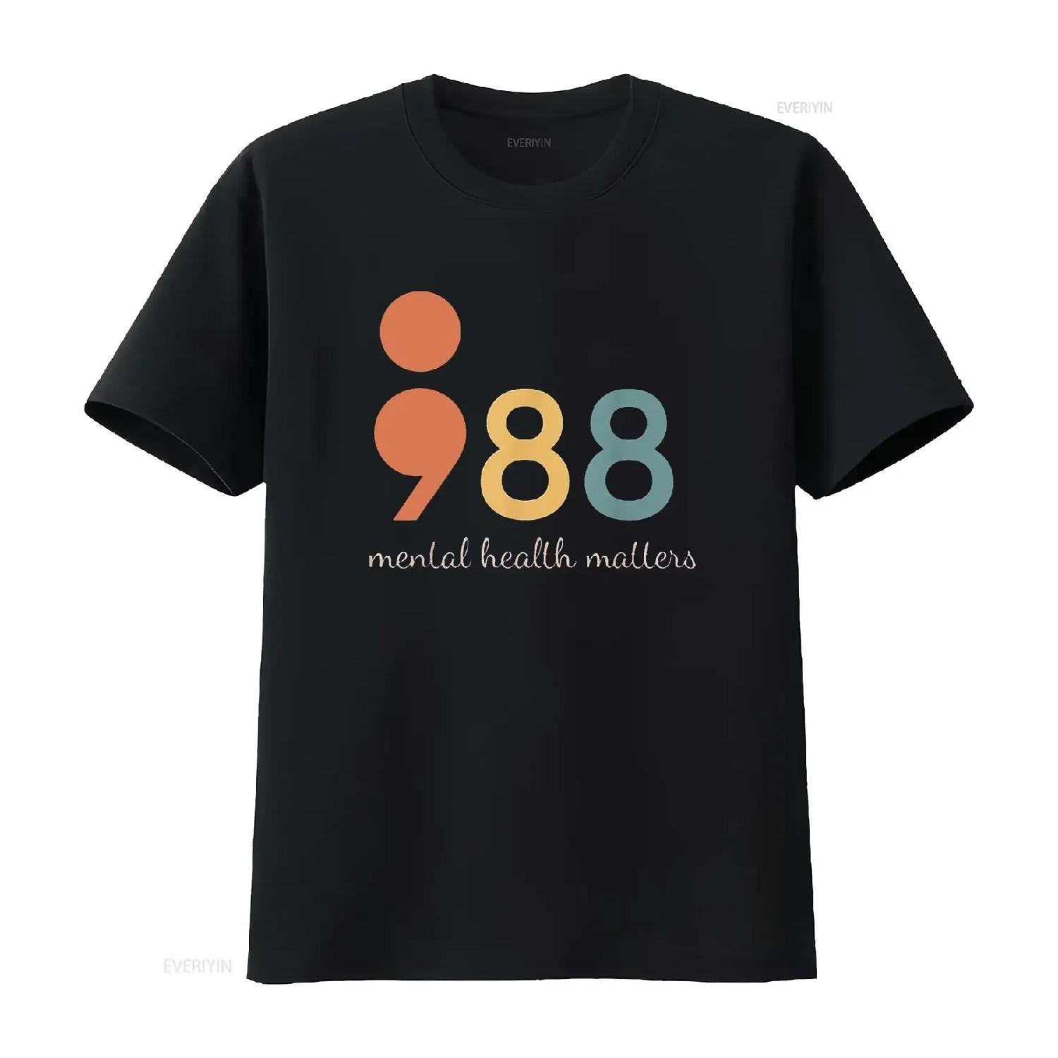 988 Точка с запятой Психическое здоровье важно Нейроразнообразие Модная футболка для женщин Лето винтаж Стиранная Удобная Мягкая мужская S