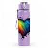 1PC Rainbow Gradient Heart Art 750ml Color Plastic Sports Water Bottle Leakproof Flip Straw Lid Suitable for Sports Office Home Use