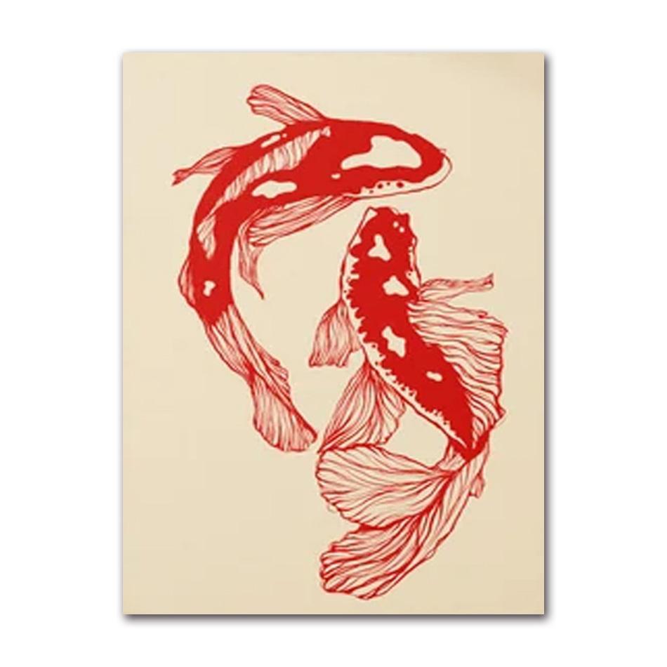 Unframed Vintage Red Koi Fish Posters Canvas Painting Retro 2pcs Aesthetic Wall Art for Home Living Room Office Decor