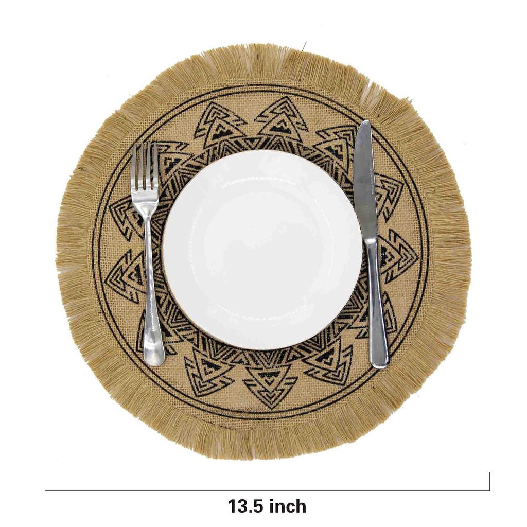 Boho Round Placemats Set of 4 Dining Brown Modern Dinner Braided Beige Table and Fall Circle Runner Kitchen Plate Mats for Home