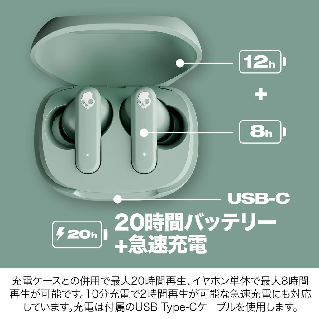 Skullcandy Official Store Smokin' Buds Wireless Earphones Bluetooth 5.2 with Microphone, Deep Bass Model, 20 Hours Playback, IPX4 Waterproof,