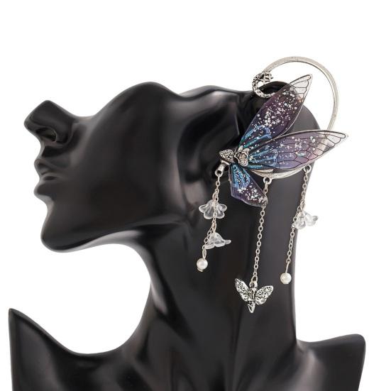 1 pièce de manchette d'oreille pour femme en forme de papillon, pompon à paillettes, fleur, lune, décoration d'oreille suspendue, style fée de la forêt, antidérapant, électroplaqué, pour cosplay, fête