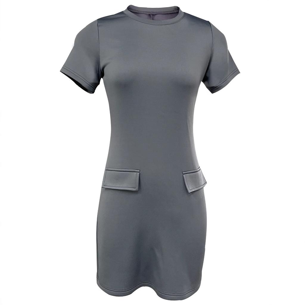 Women's dress short sleeve round neck elegant high waist short dress