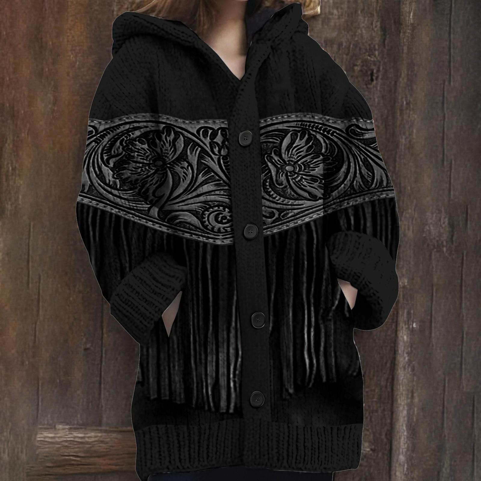 

Женские зимние свитера, пальто на пуговицах с капюшоном, трикотажные толстовки с капюшоном, свободные теплые куртки с длинным рукавом, верхняя одежда L чёрный