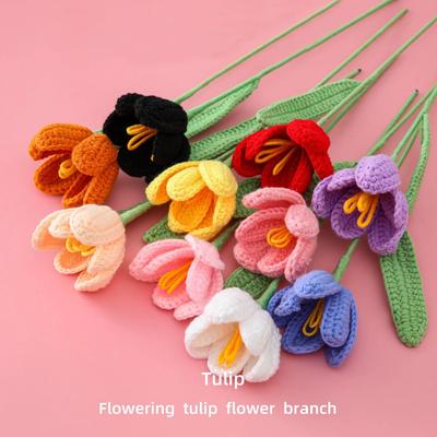 1PC Tulips Crochet Flowers Knitted Flower Bouquet  Finished Handmade Plant Creative Fake Flowers Wedding Party Home Decor