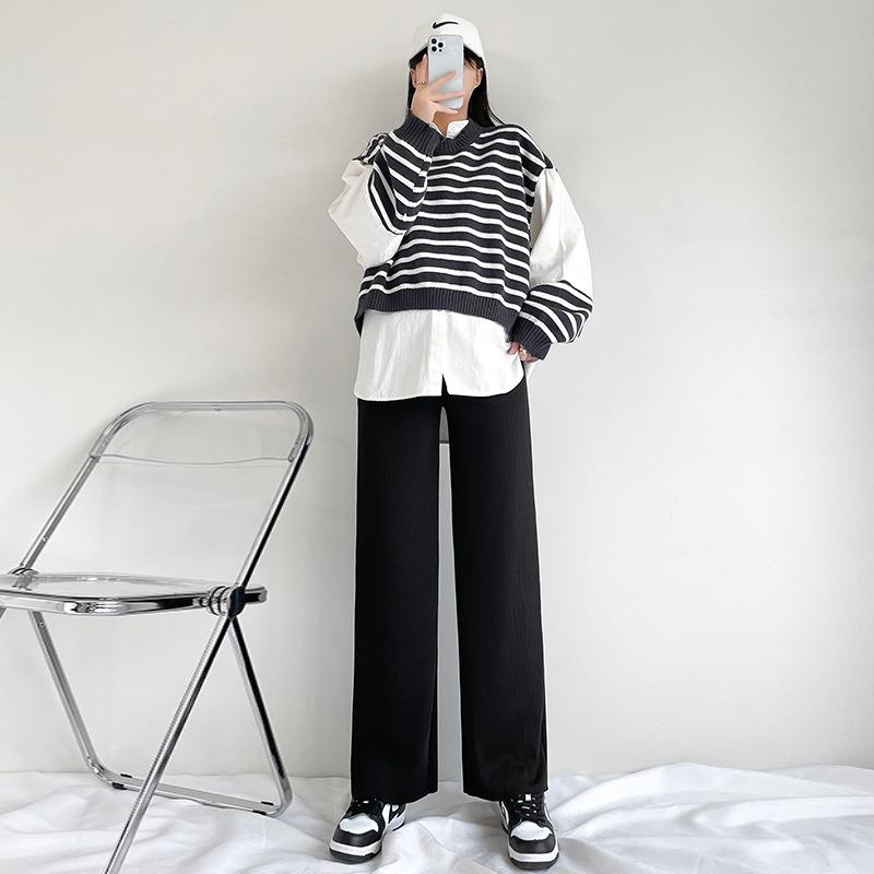 Real Maternity Pants Autumn Fashion High Waist Thickened Knitted Wide-leg Pants Outer Wear Maternity Straight Pants Belly Pants Women's Tide