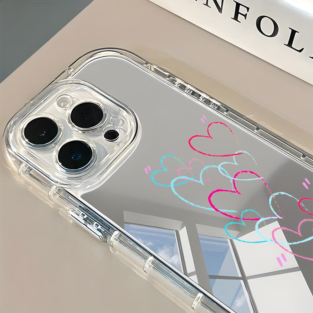 Colorful Graffiti Heart Pattern Phone Case For iPhone 11 12 13 Pro 16 15 14 13 Pro Max 17 Air X XR XS 7 8 Plus Back Mirror Cover