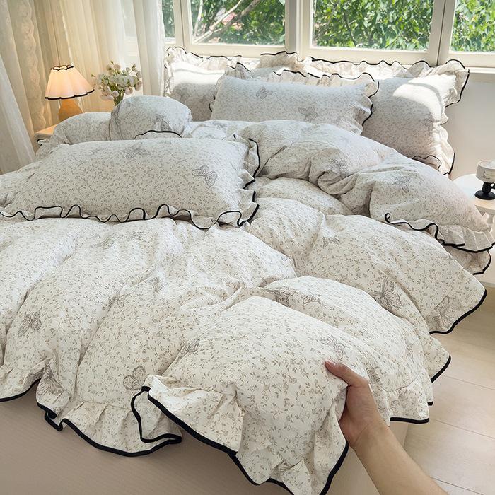Korean Princess Cloud-like Crinkled Gauze Lace Cotton Bedding Set