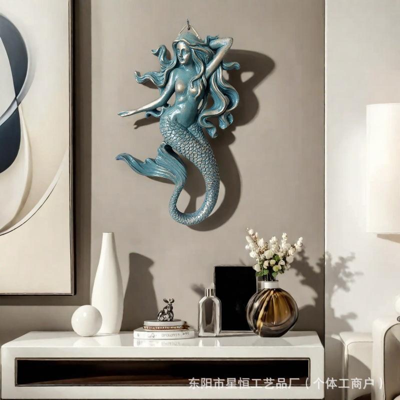 New Product Creative Nautical Bohemian Ocean Mermaid Art Statue Decorative Resin Wall Hanging, Pendant